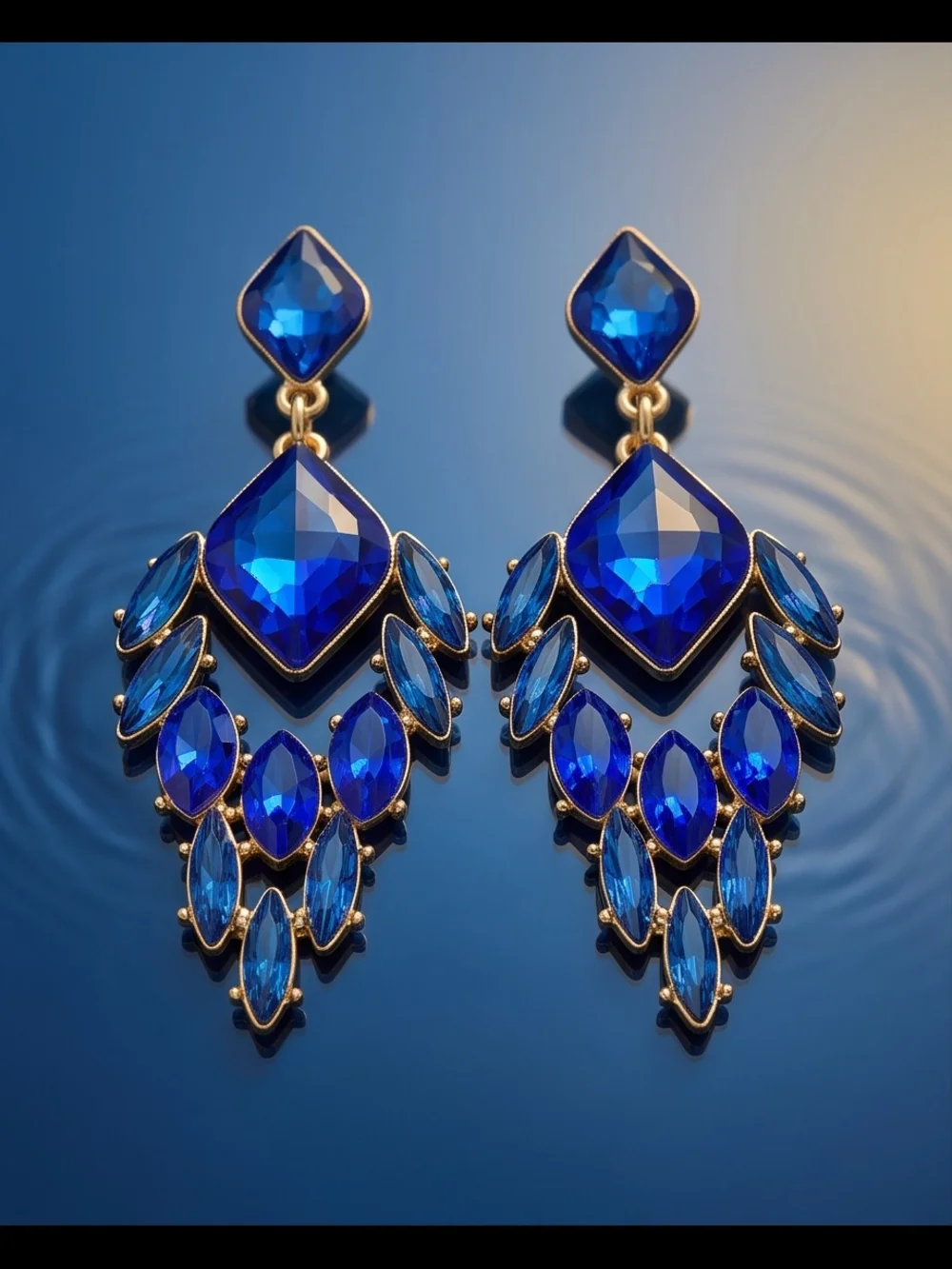 Fashion Jewelry Royal Blue Faceted Chandelier Drop Earrings